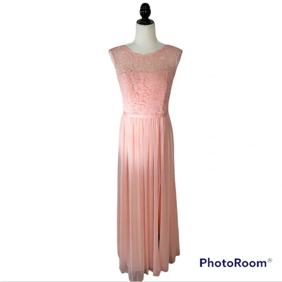 David's Bridal | Dresses | Davids Bridal Peach Lace Top Chiffon Bottom Dress  | Poshmark